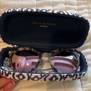 Stella & Dot Tortoiseshell Sunglasses with Blue Patterned Case